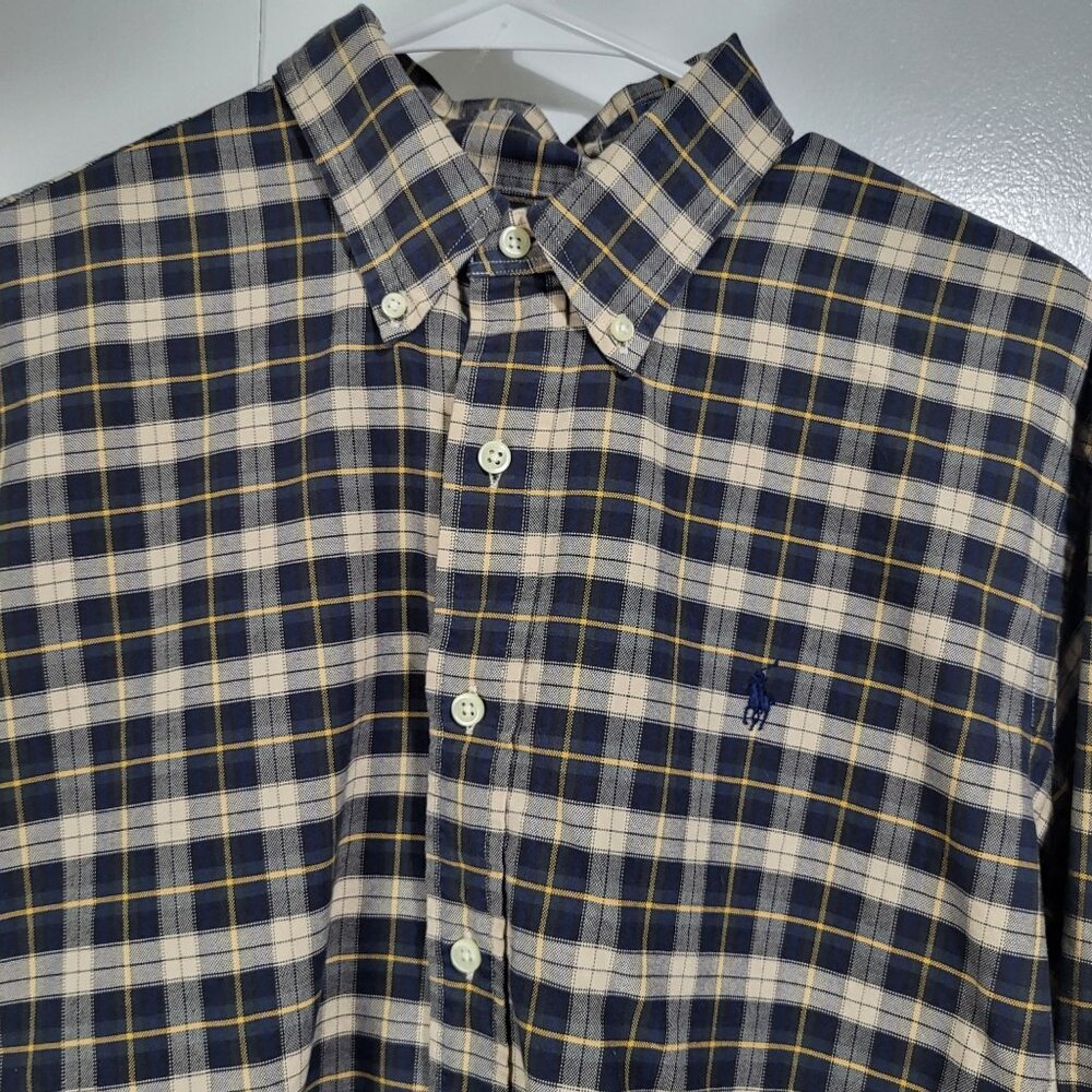 Ralph Lauren Men's Large Long Sleeve Button Down Shirt Plaid Blue Yellow - Picture 3 of 10
